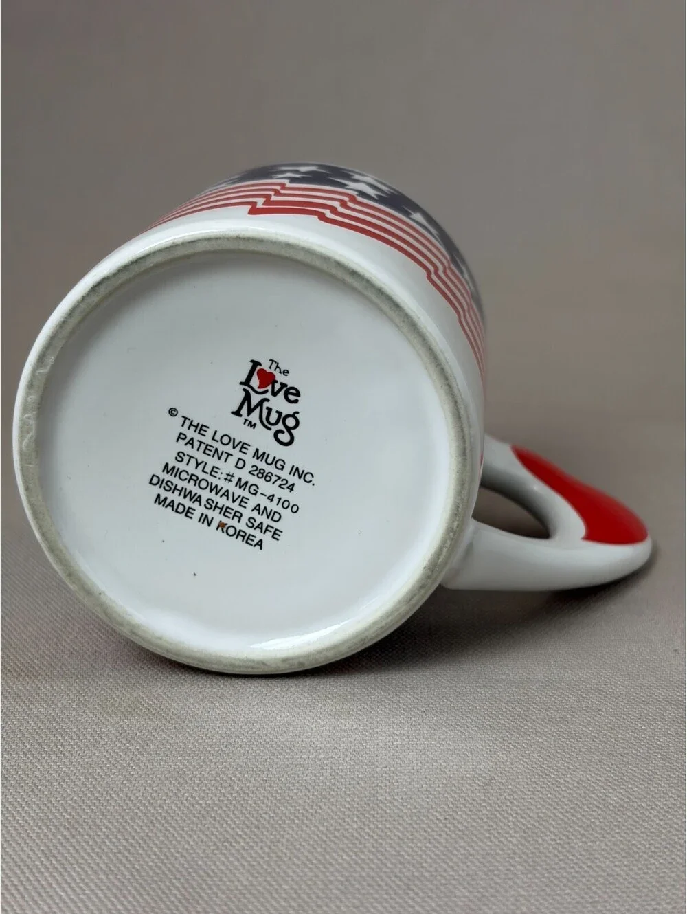 Vintage American Flag Coffee Mug The Love Mug Heart Handle USA Patriotic Cup 80s